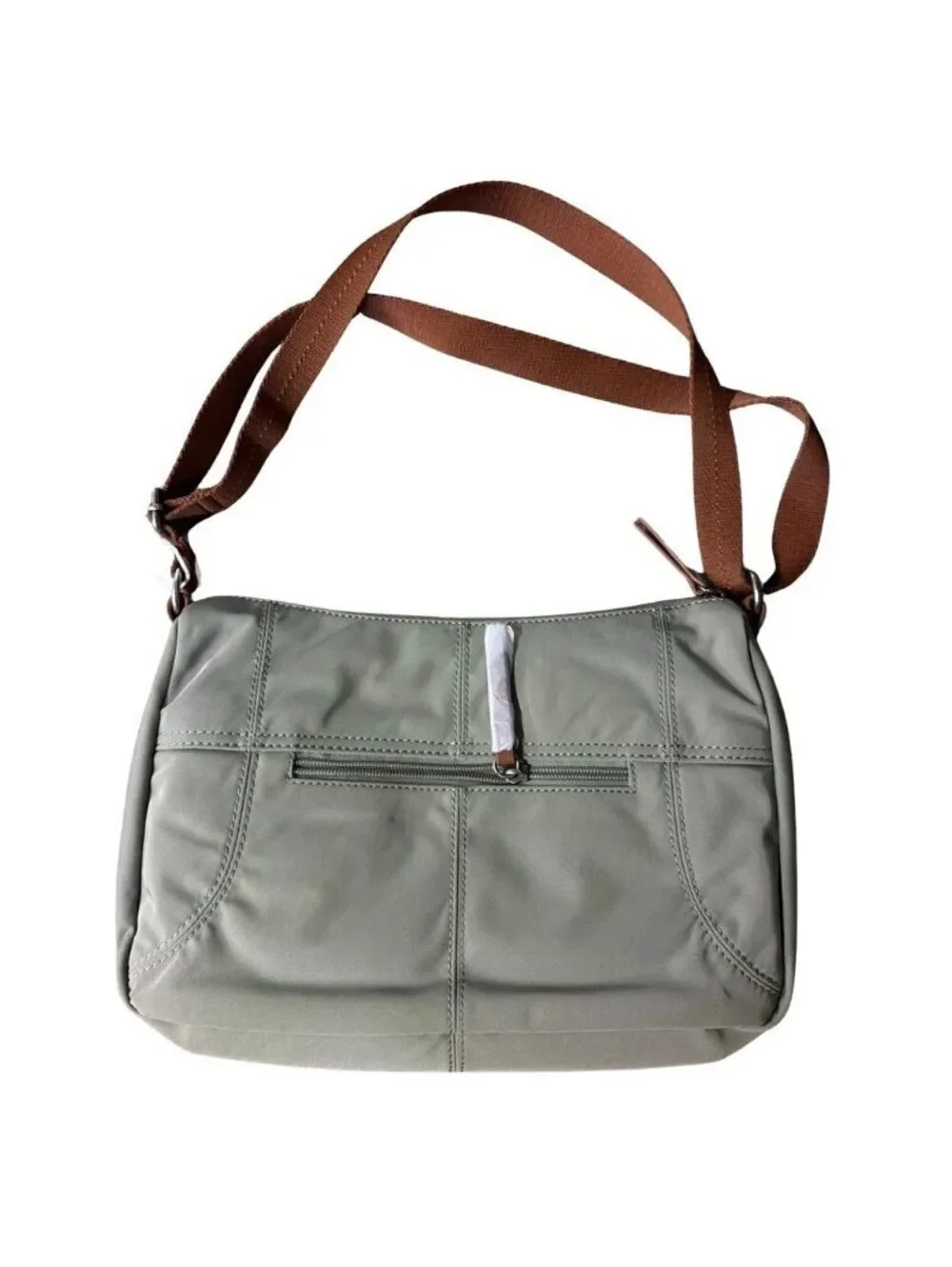 The Sak Womens Nylon Crossbody Shoulder Bag Sage Green Brown Strap New